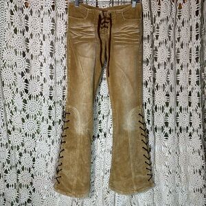 Y2K Lace Up Corduroy Flare Pants